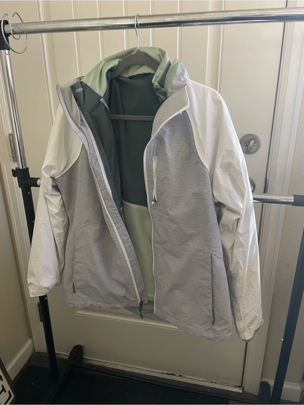 The North Face Gray & Light Green Hooded Women's Jacket